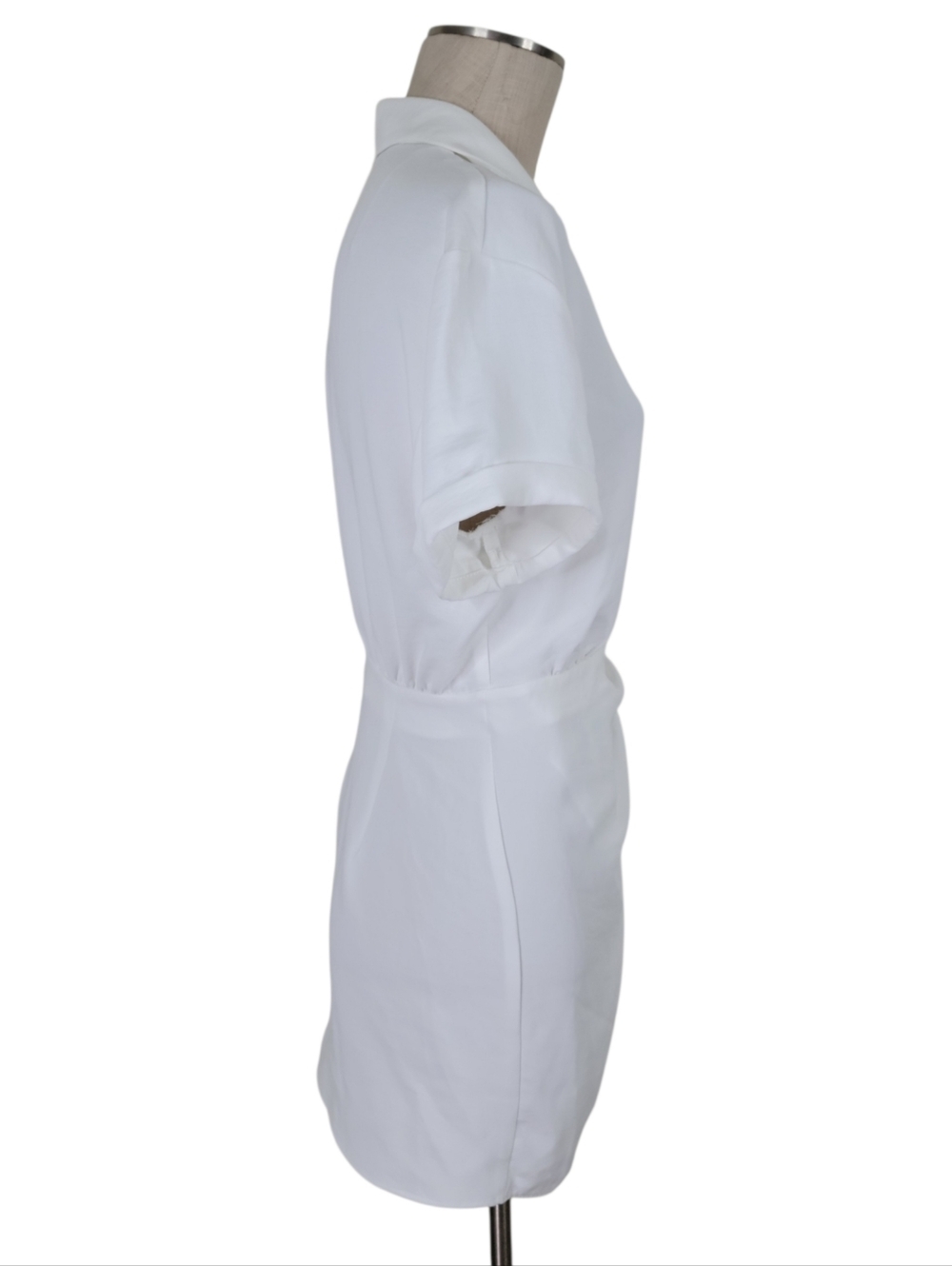 Zara Mini Wrap Dress Size S White V Neck Lapel Collar Textured Cuffed Sleeve New - Picture 4 of 13